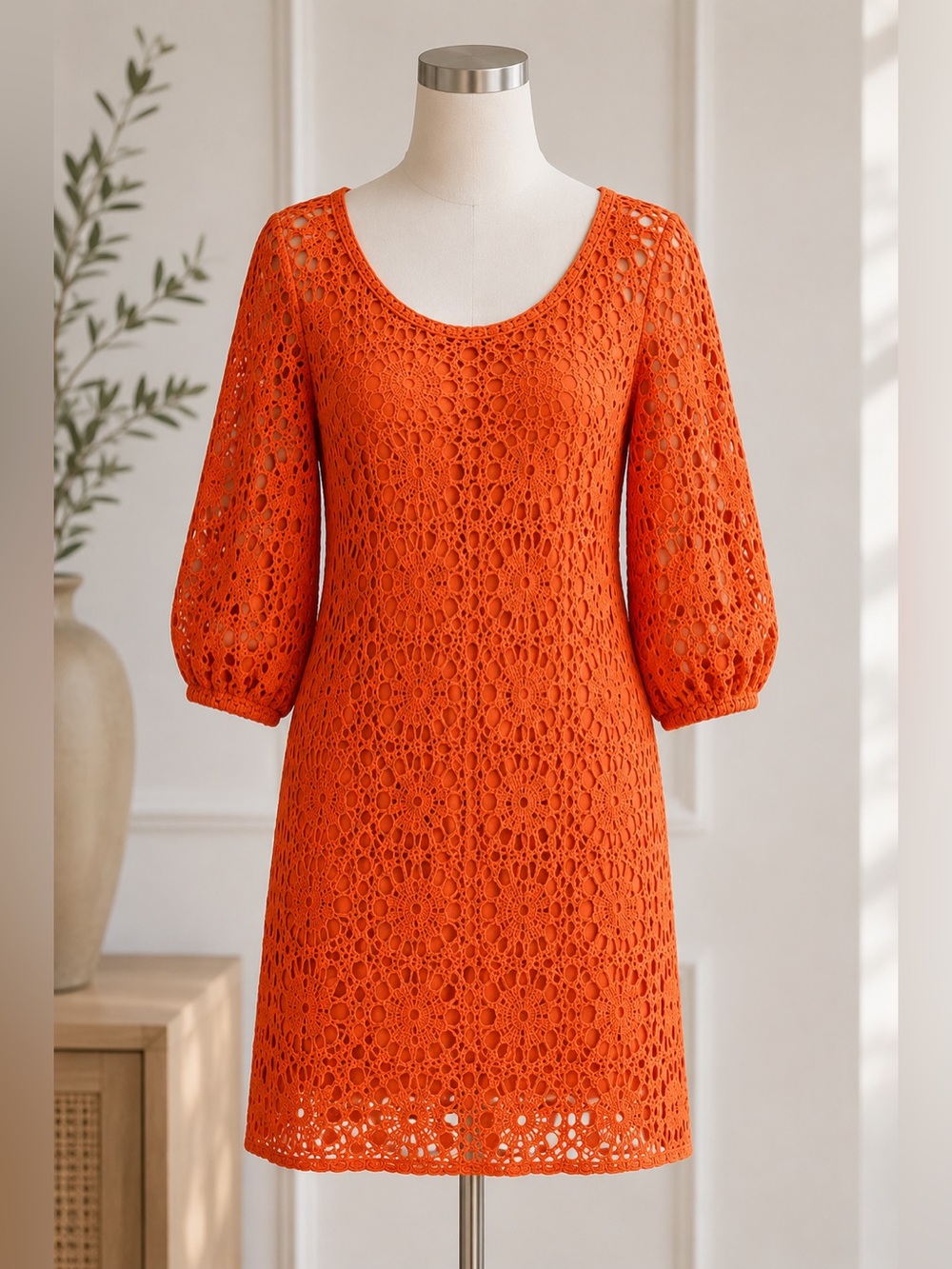 Trina Turk Orange Crochet Lace Mini Dress Size 2 Resort Vacation - Picture 2 of 8